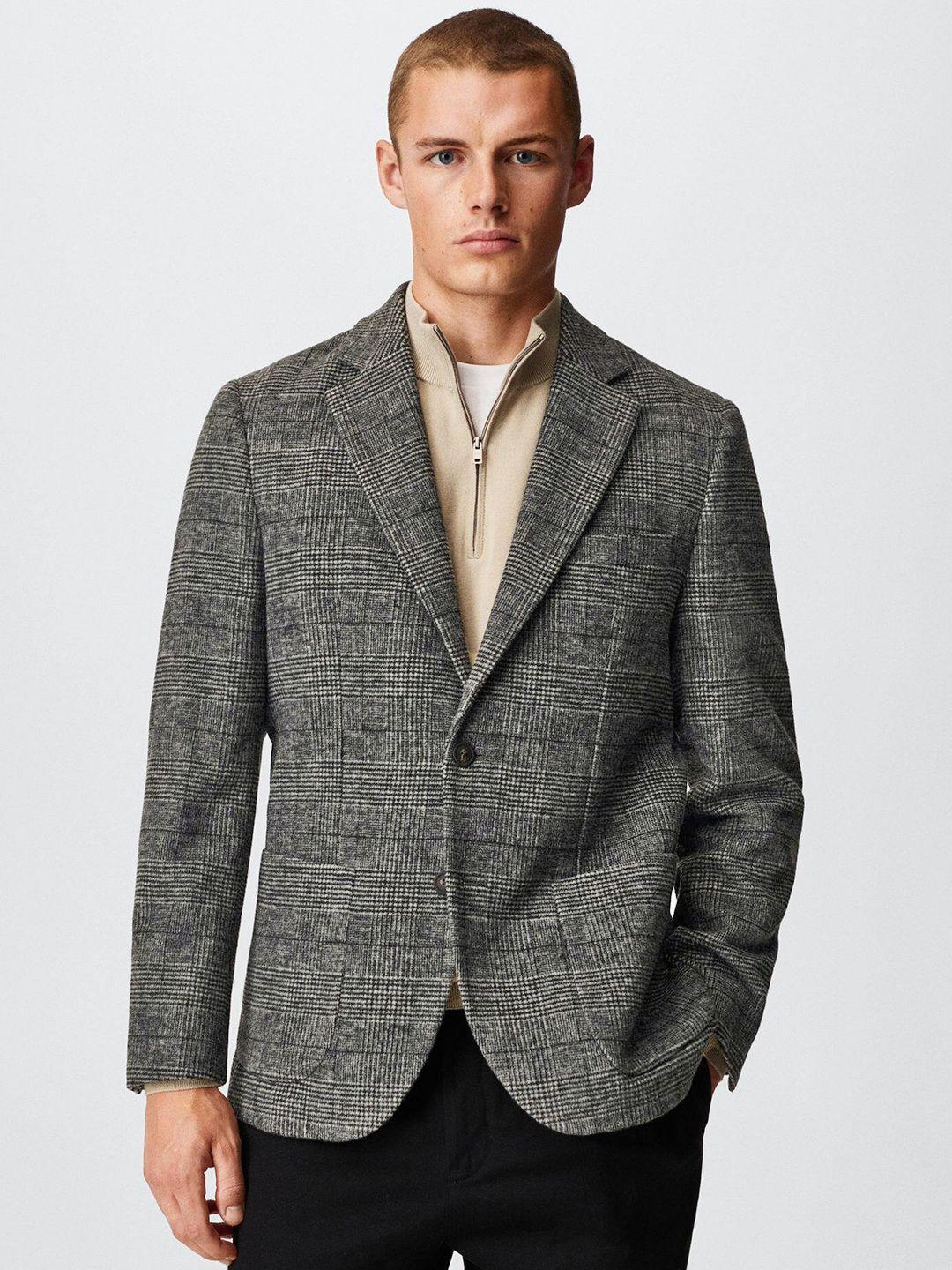 mango man checked slim fit tweed blazer