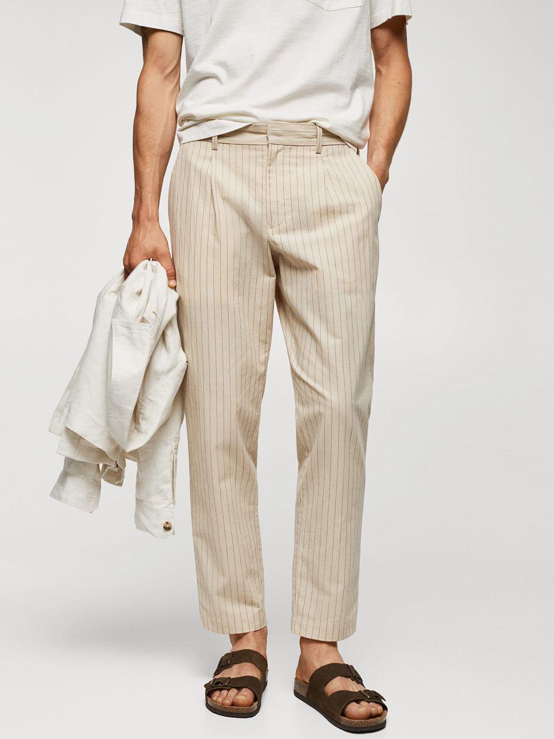 mango man cotton linen striped pleated trousers