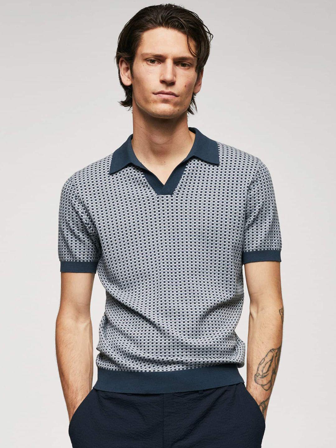 mango man geometric printed polo collar t-shirt