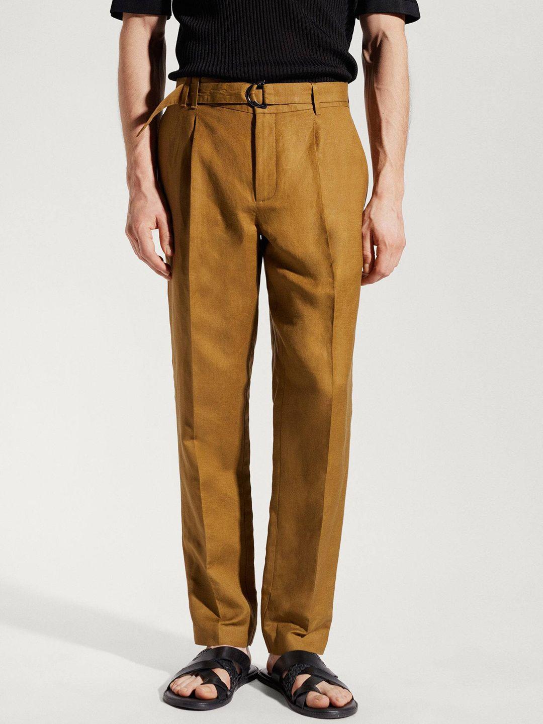 mango man linen cotton high-rise pleated trousers