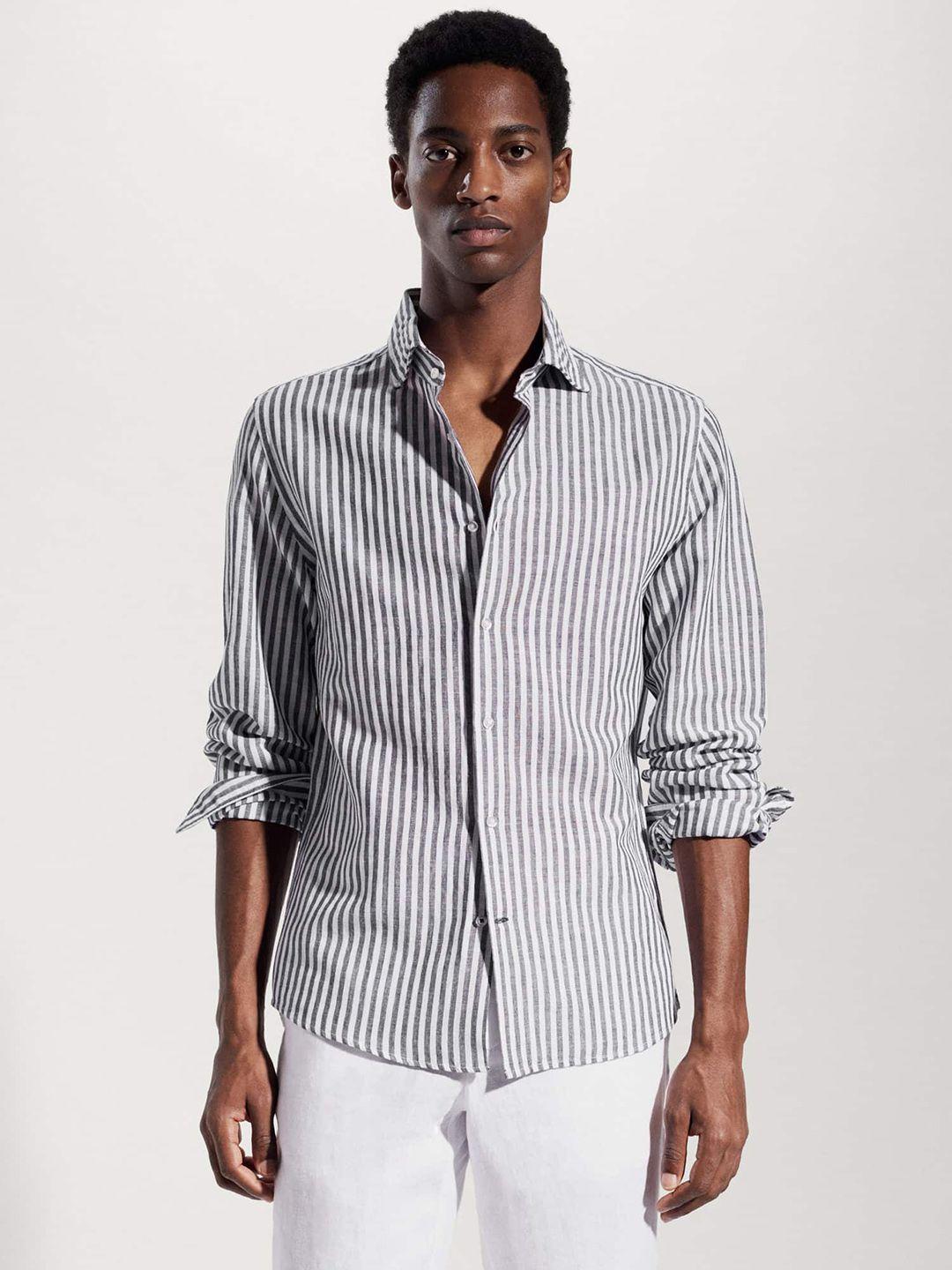 mango man linen cotton slim fit striped sustainable shirt