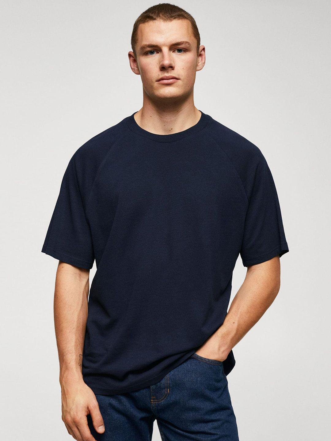 mango man linen cotton solid t-shirt