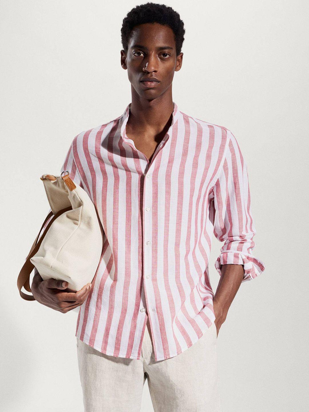 mango man linen cotton striped casual shirt