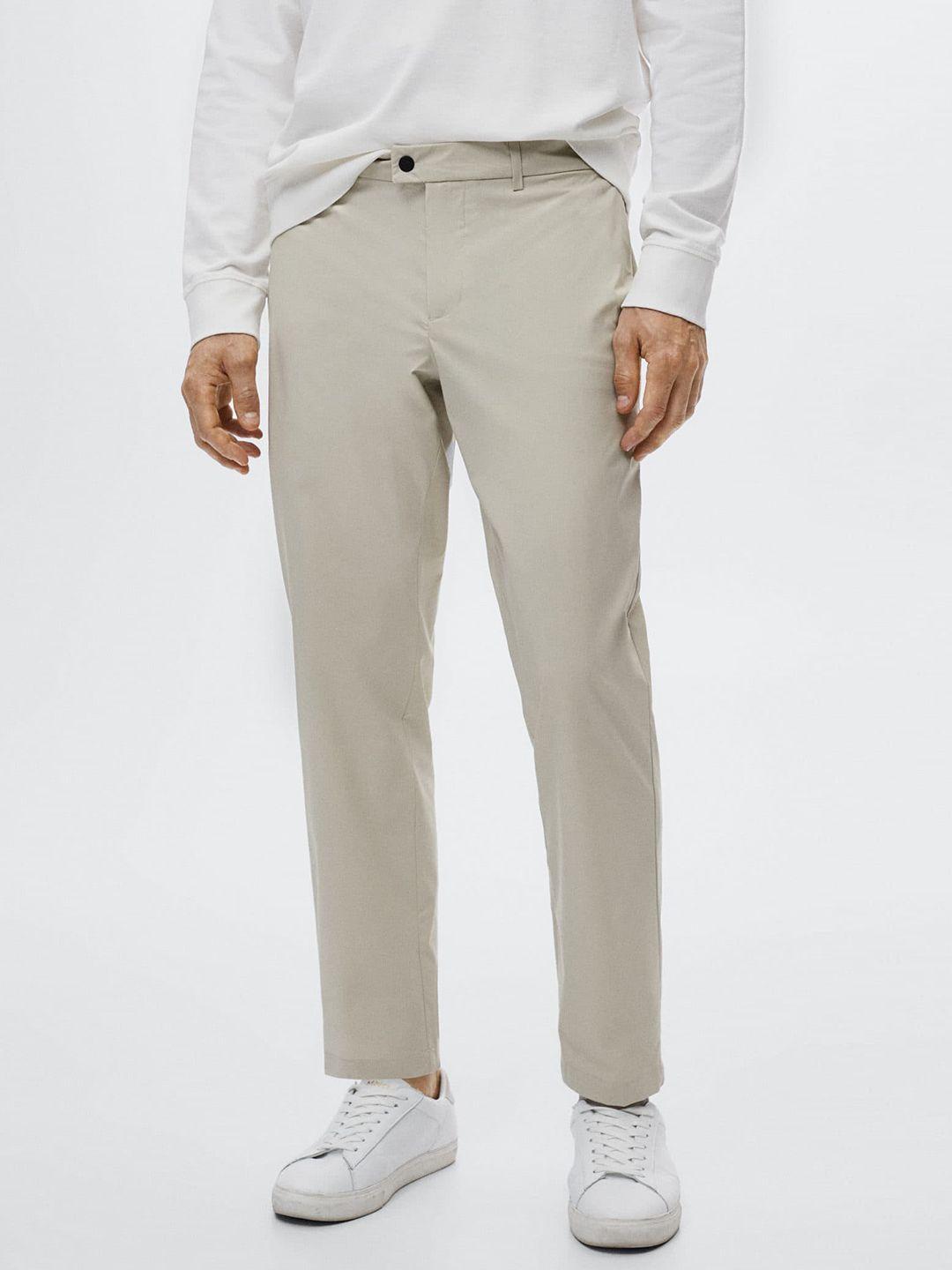 mango man men cream-coloured slim fit trousers