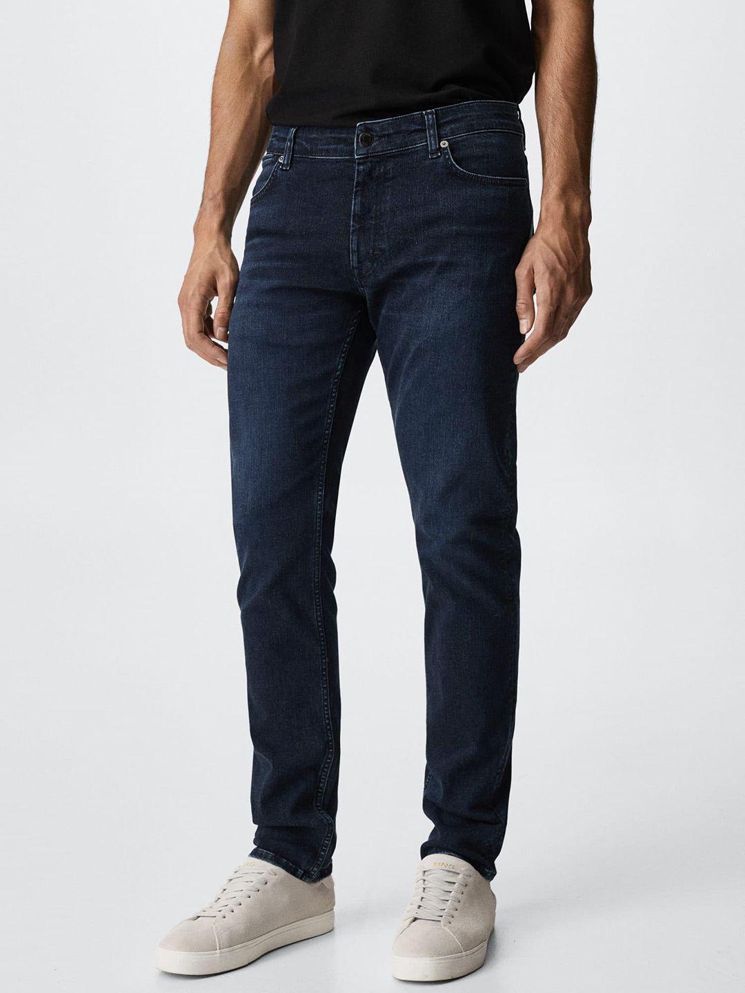 mango man men navy blue slim fit light fade stretchable jeans