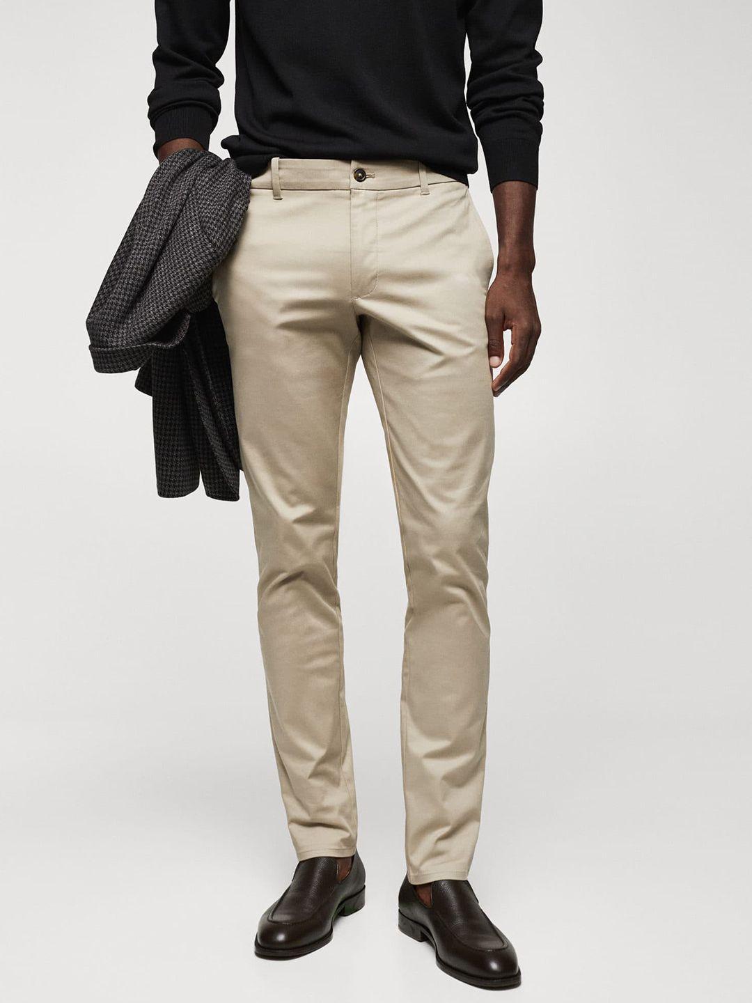 mango man men solid trousers