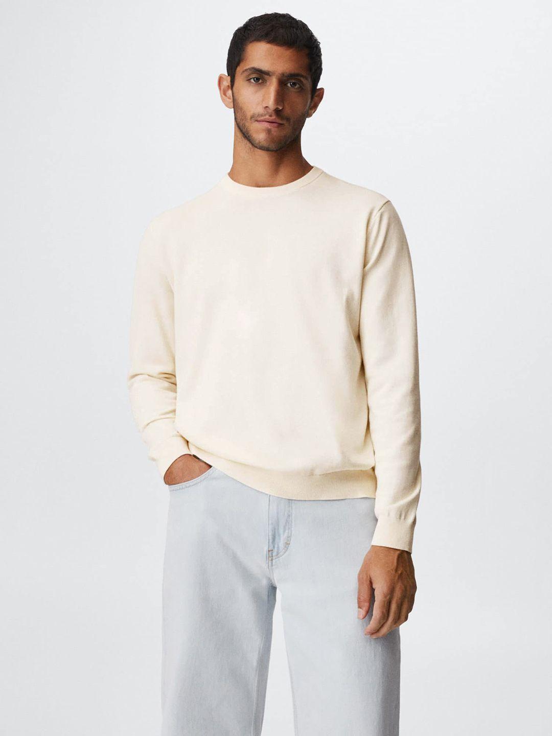 mango man off white solid pullover sweater