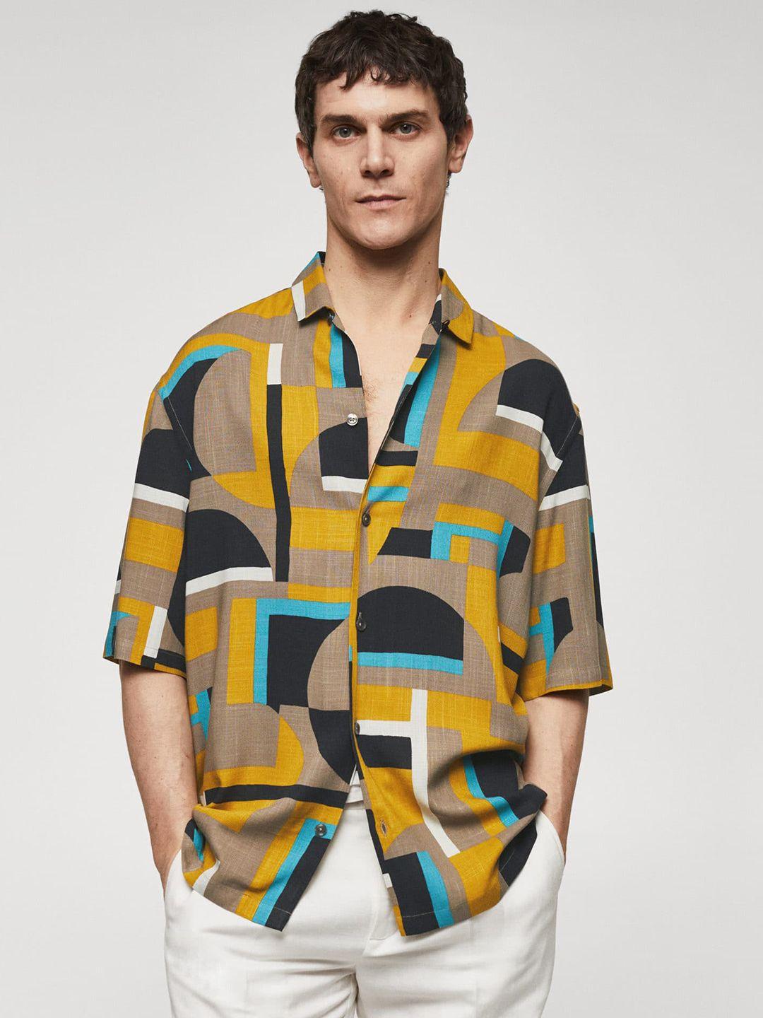 mango man oversized geometric printed casual shirt
