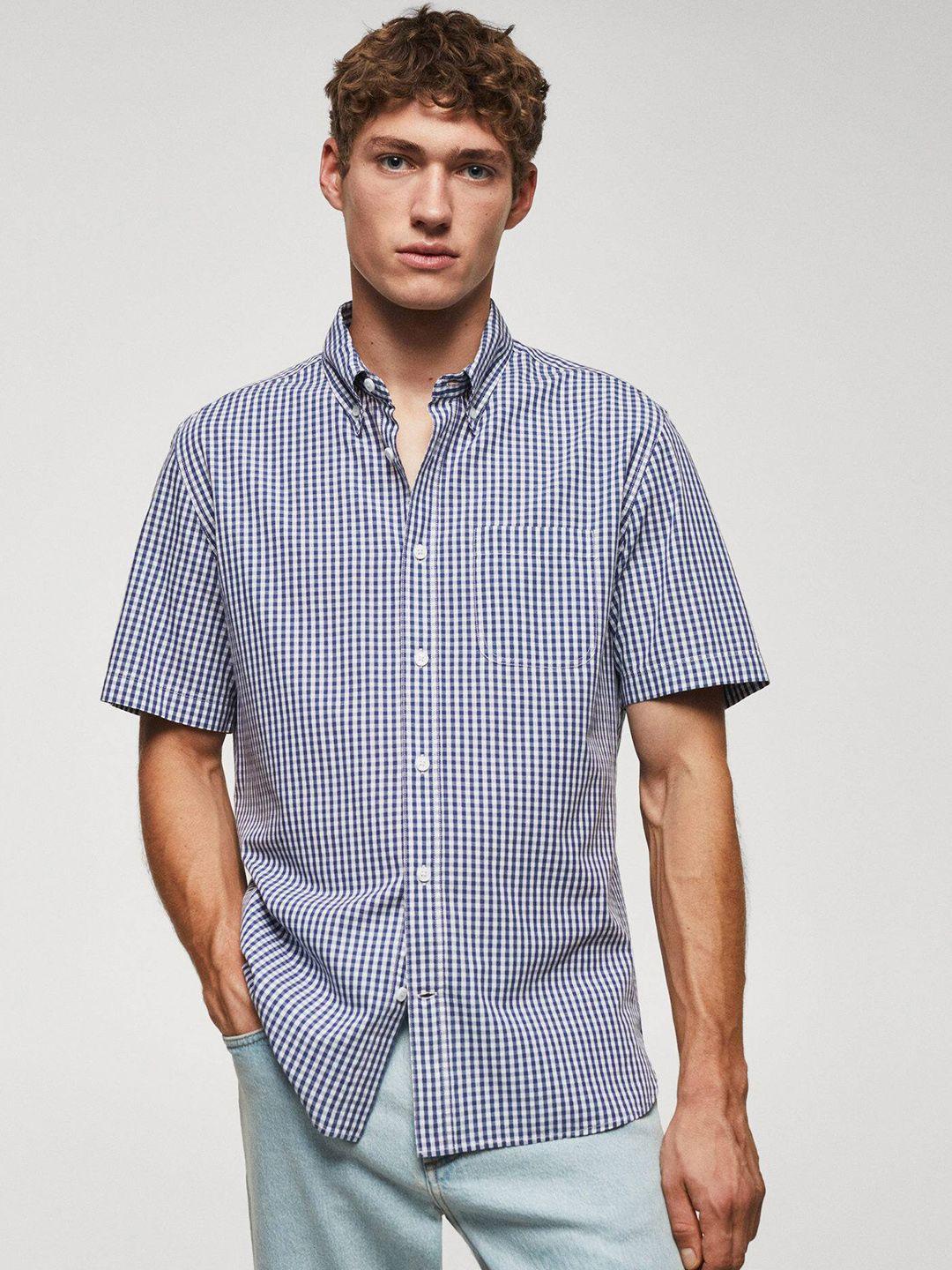 mango man pure cotton micro checked casual shirt