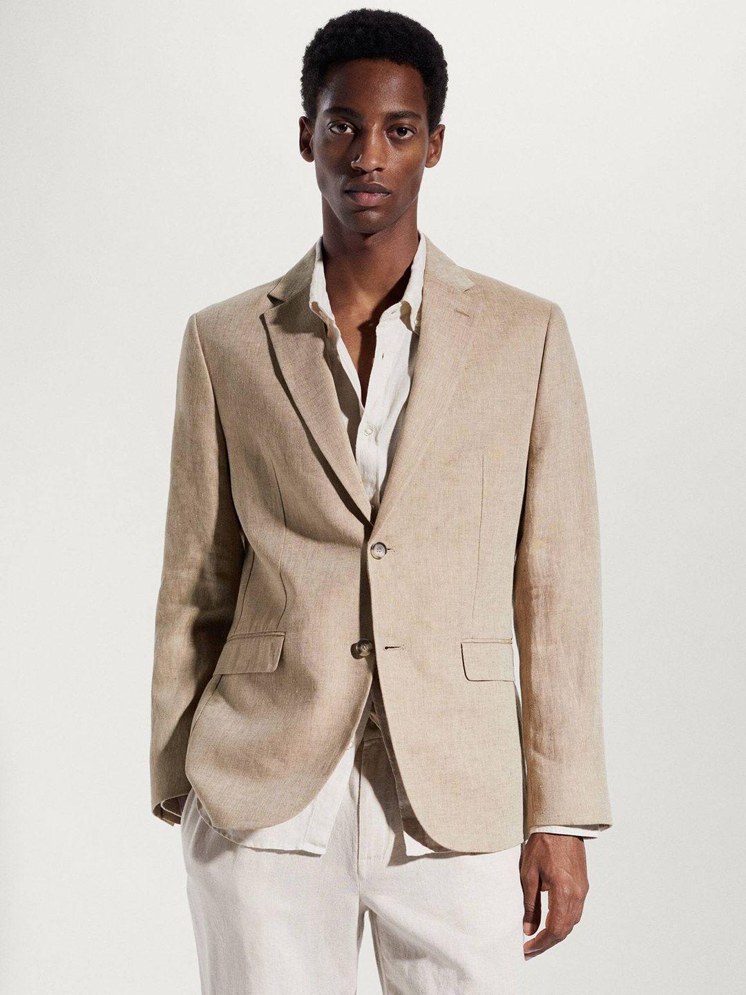 mango man pure linen slim fit single-breasted blazer