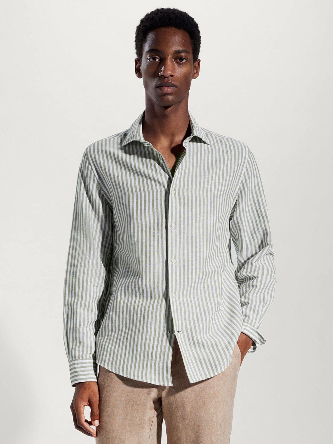 mango man slim fit linen cotton striped sustainable casual shirt