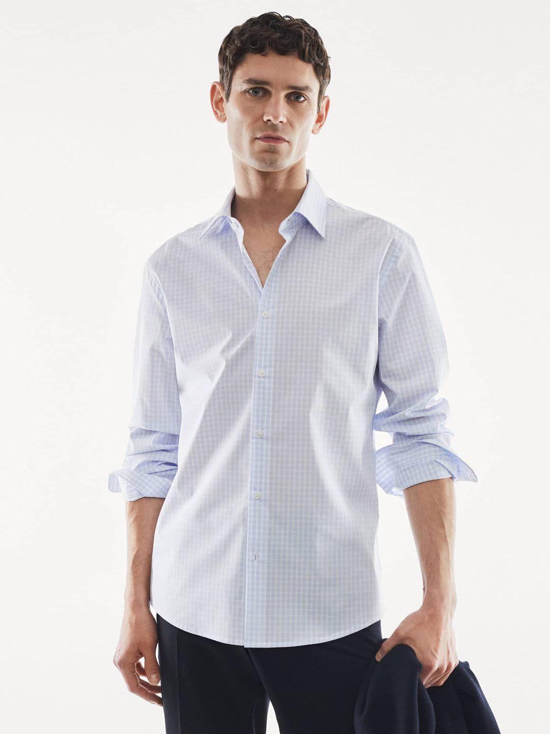 mango man smart slim fit gingham checked easy care casual shirt