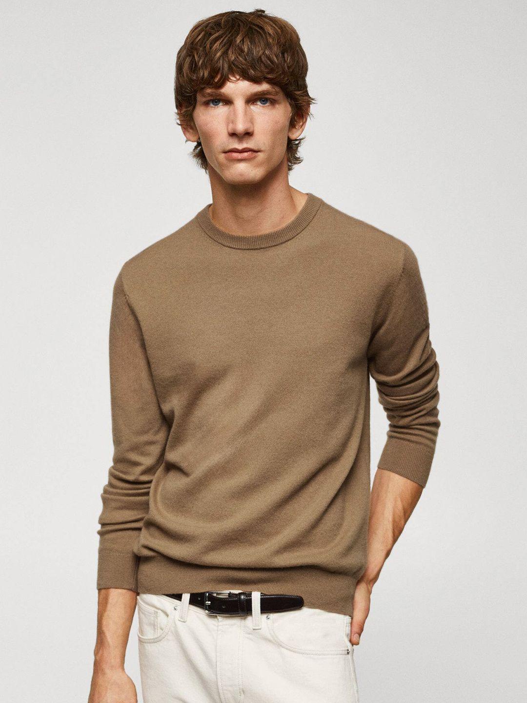 mango man solid round neck pullover