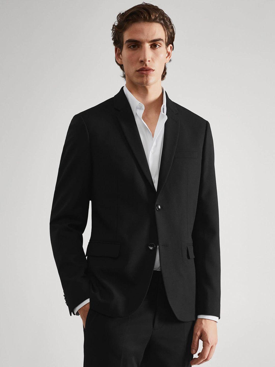 mango man solid slim fit formal blazer