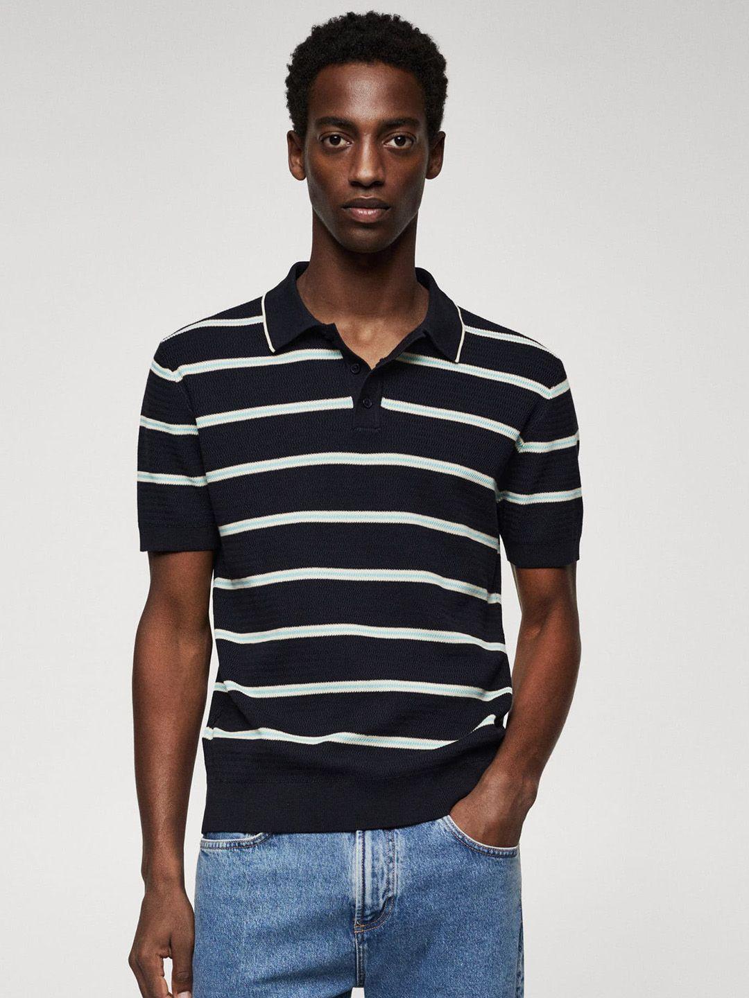 mango man striped polo collar knitted t-shirt