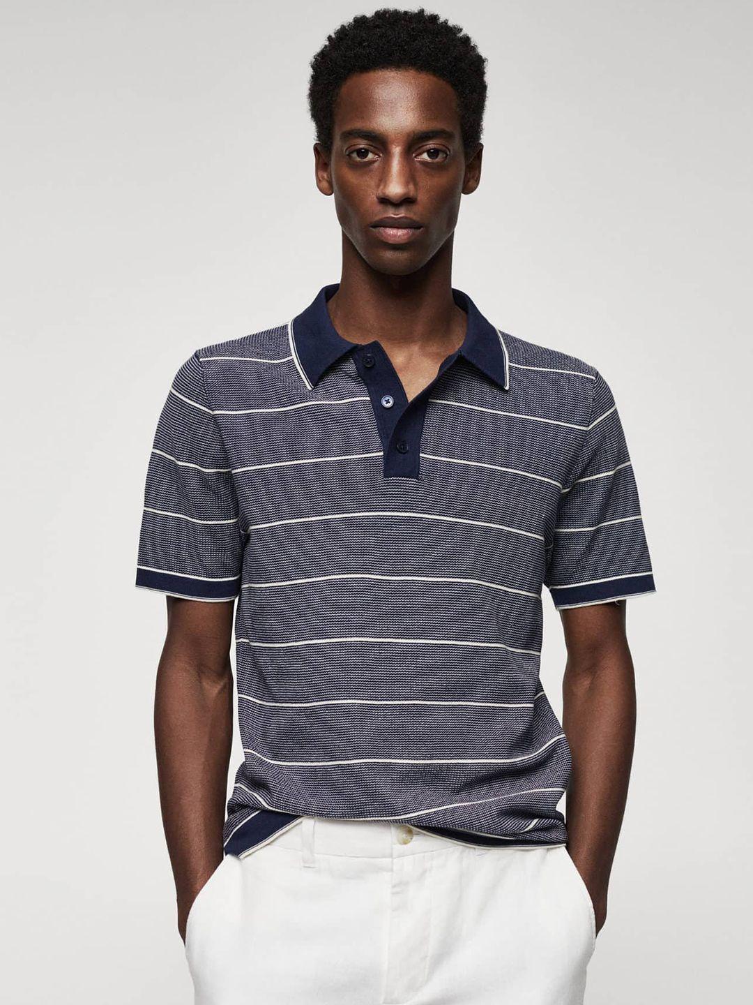 mango man striped polo collar t-shirt