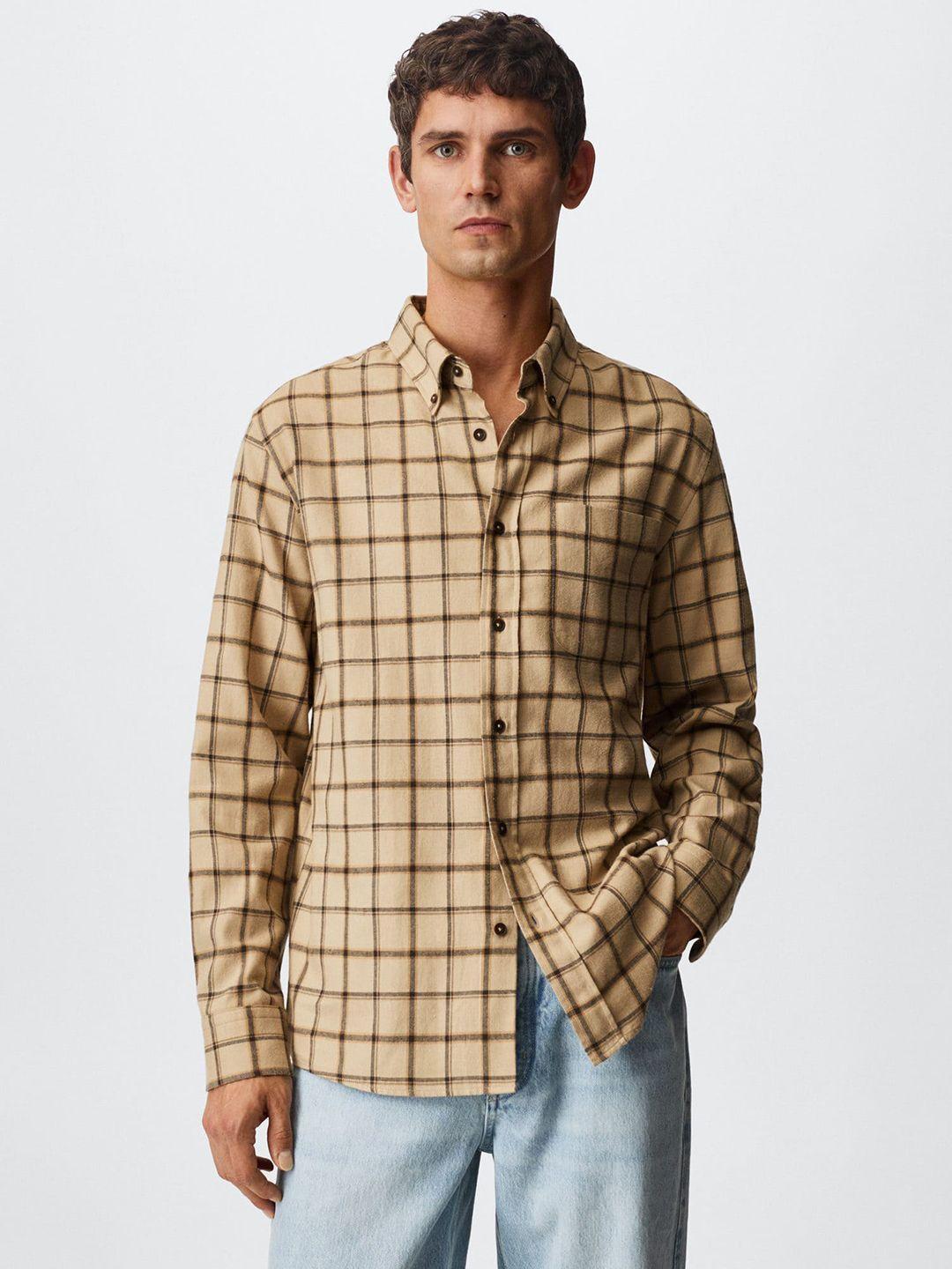 mango man windowpane checked cotton flannel shirt