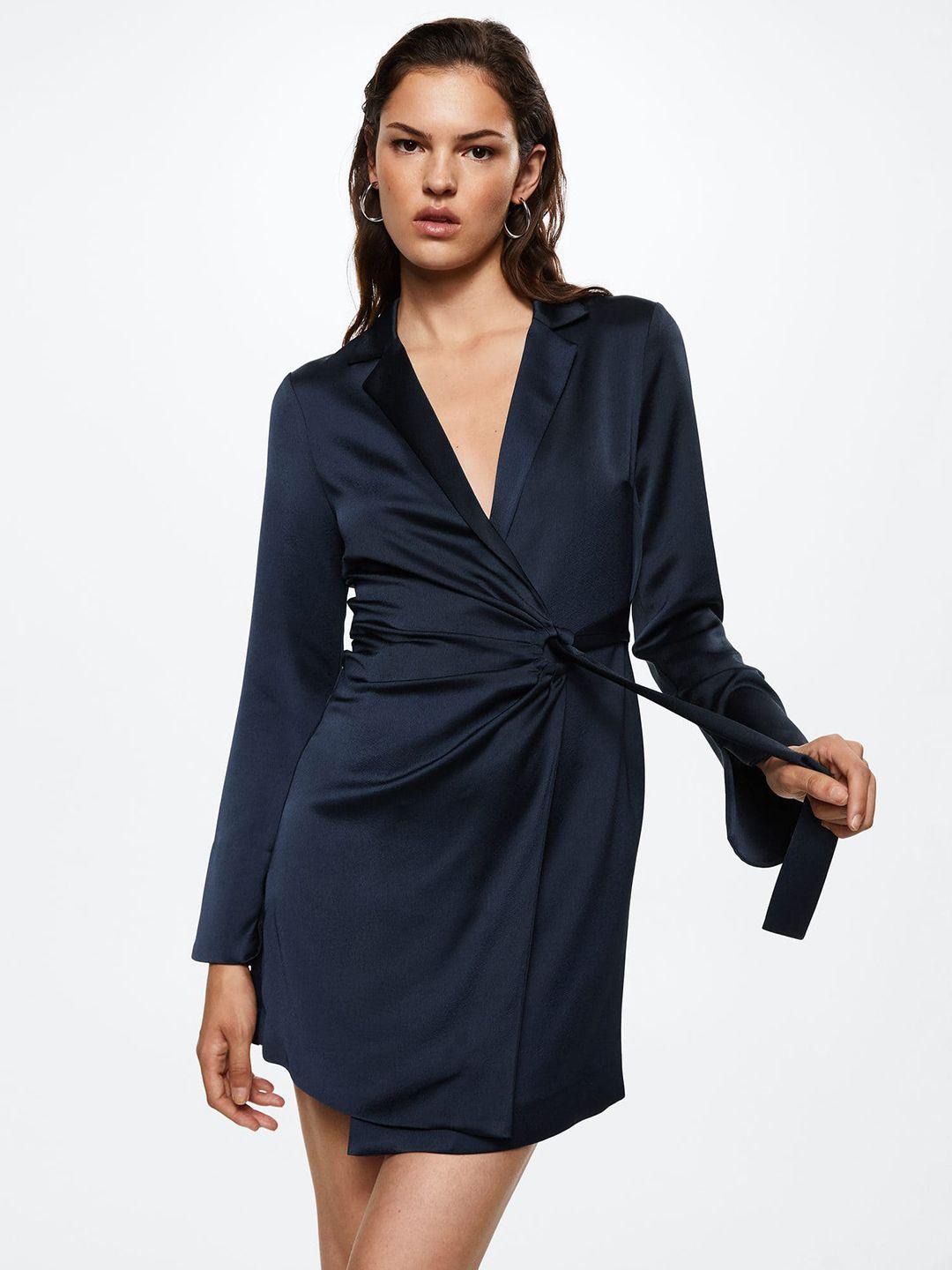 mango navy blue a-line sustainable satin dress