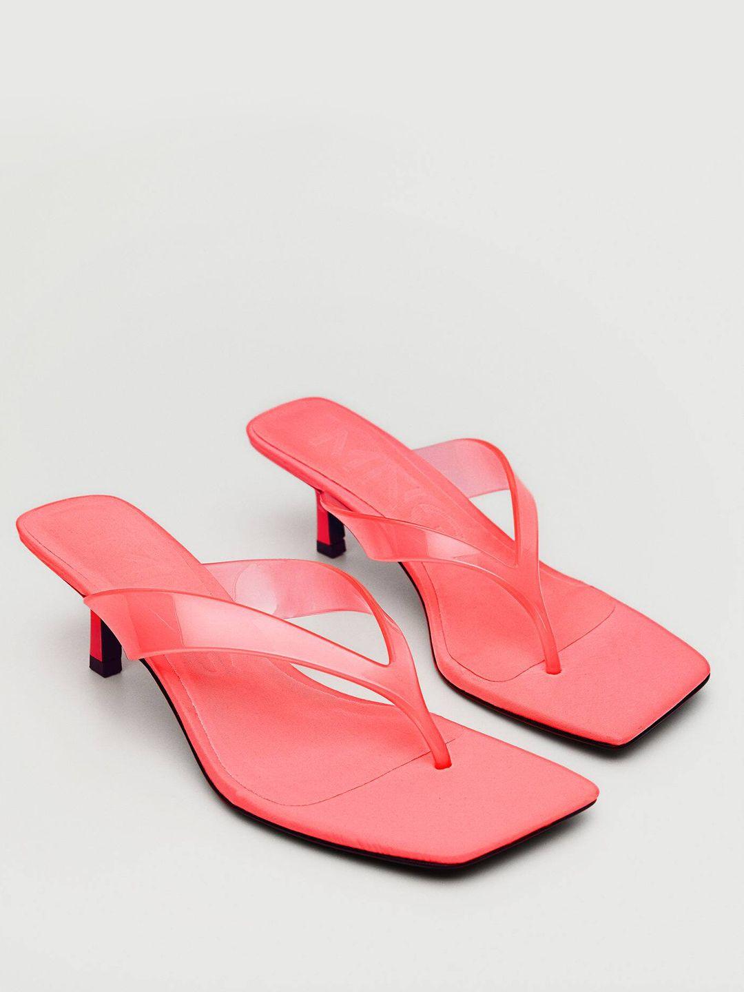 mango neon pink solid sandals