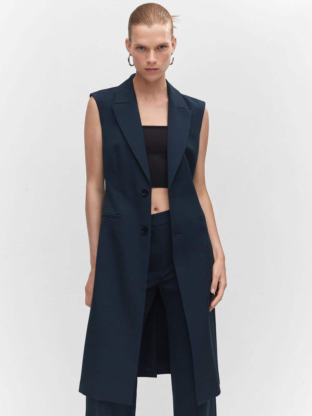 mango notched lapel sleeveless longline overcoat