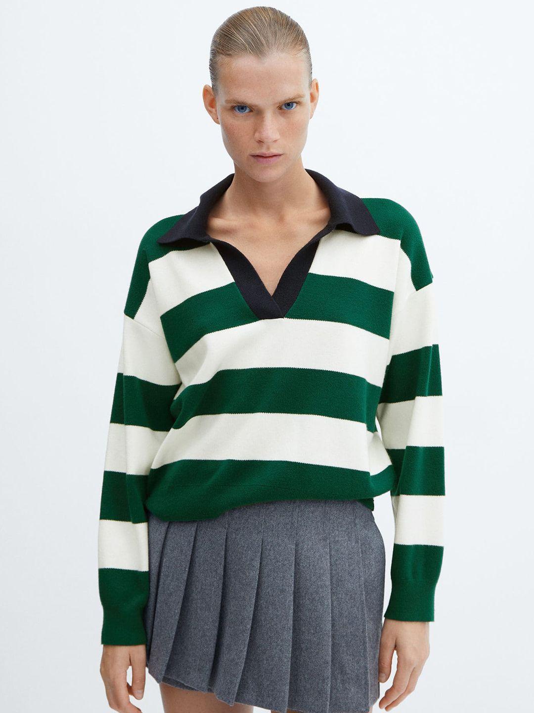 mango notched polo collar striped pullover