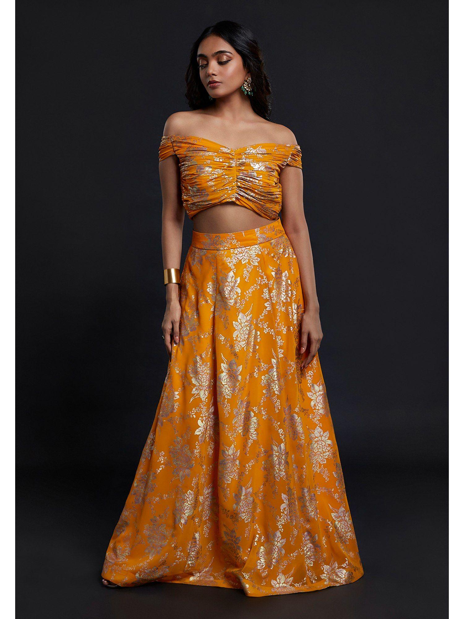 mango off shoulder lehenga (set of 2)