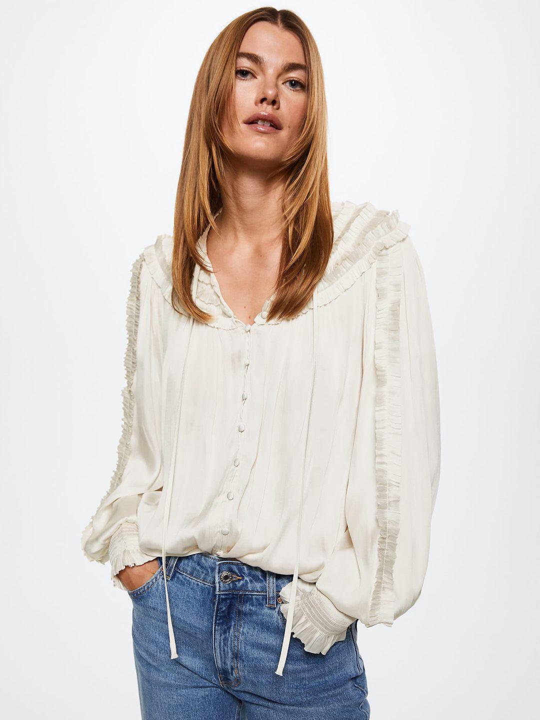 mango off white ruffles shirt style top