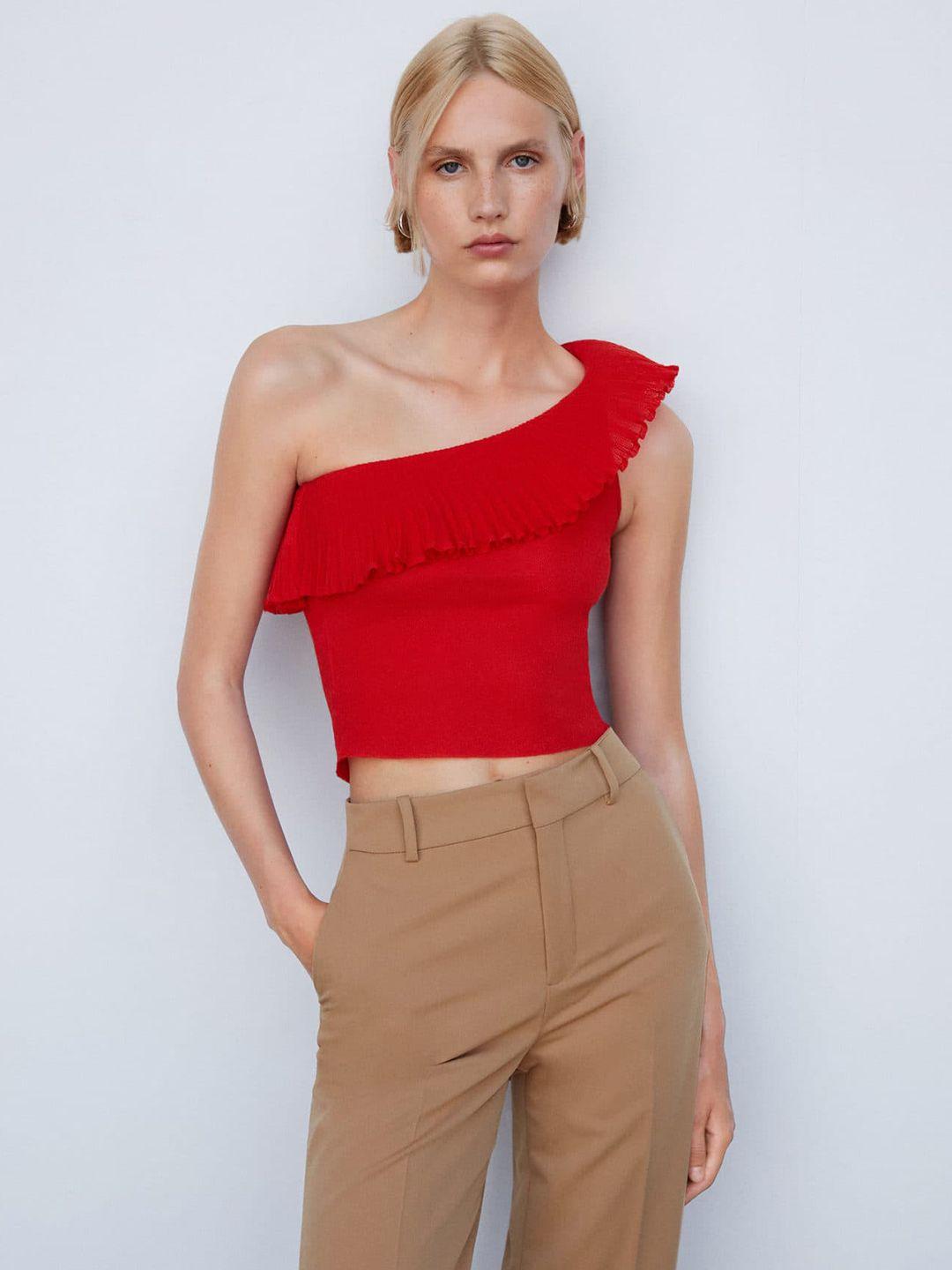 mango one-shoulder ruffles crop top