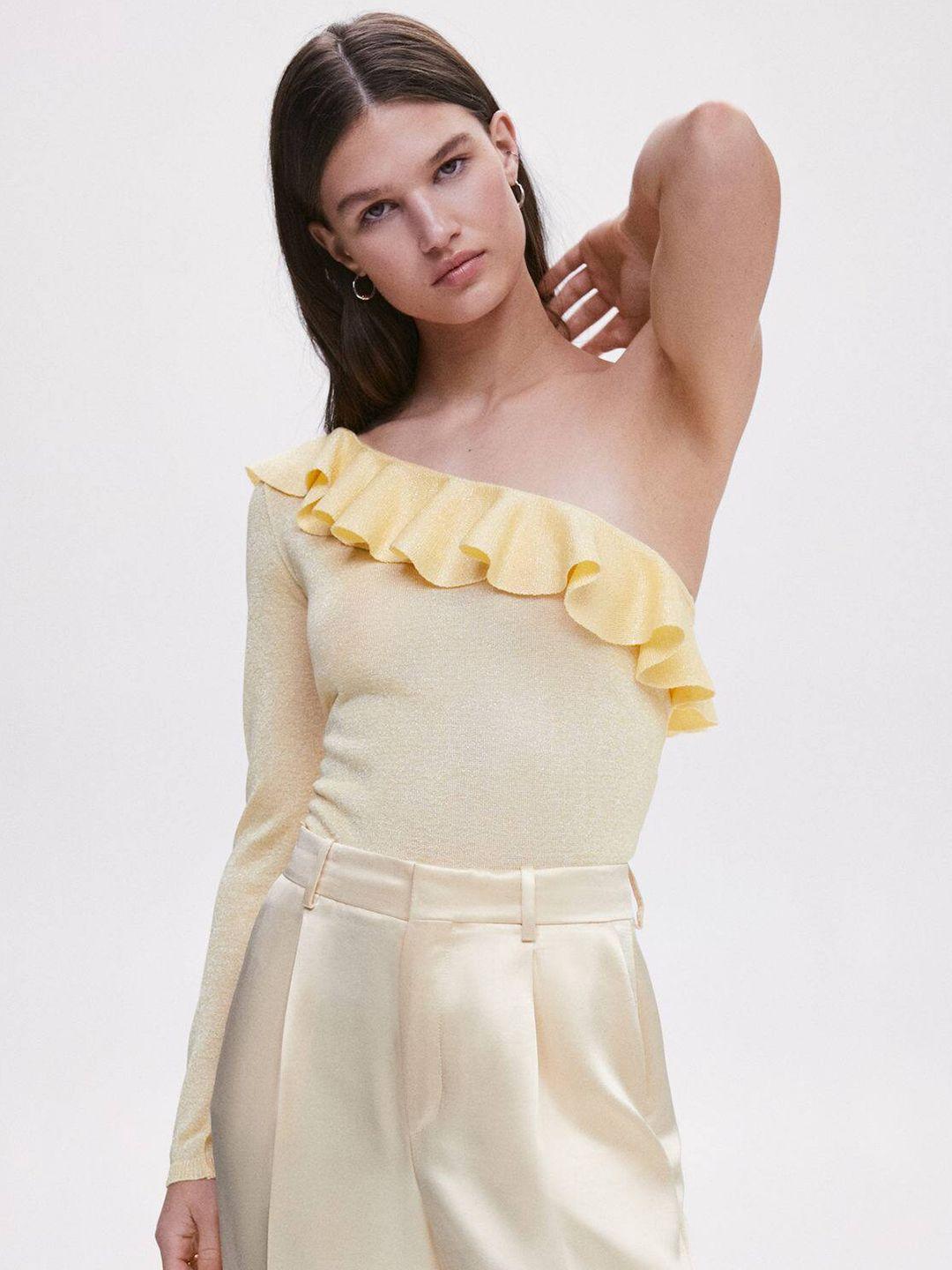 mango one shoulder ruffles top