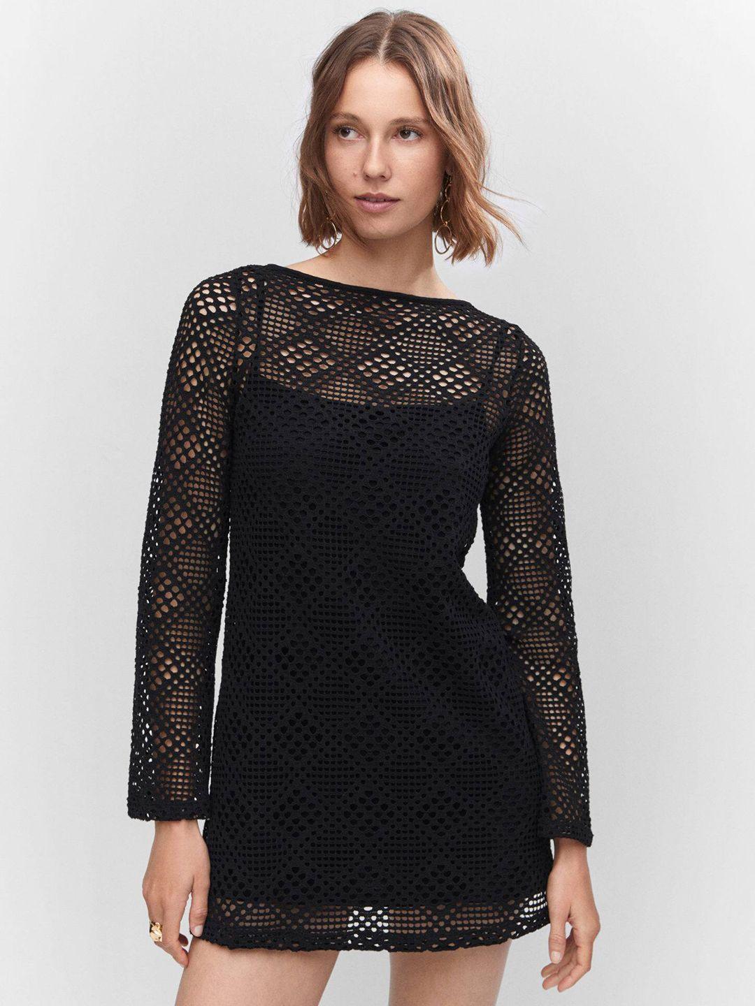 mango open knit sheath mini dress