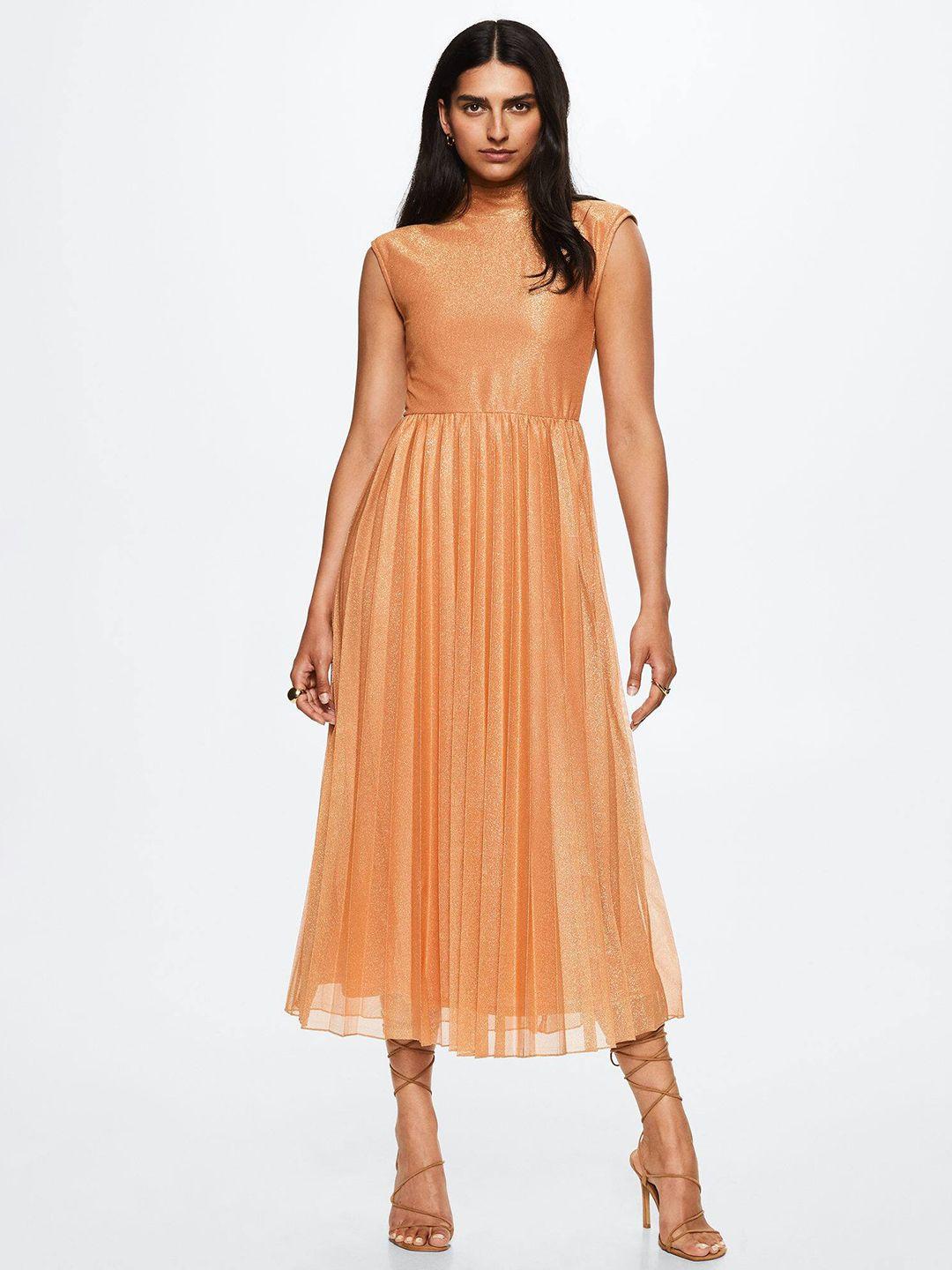 mango orange a-line midi dress