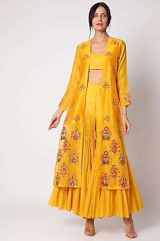 mango orange hand embroidered gharara set