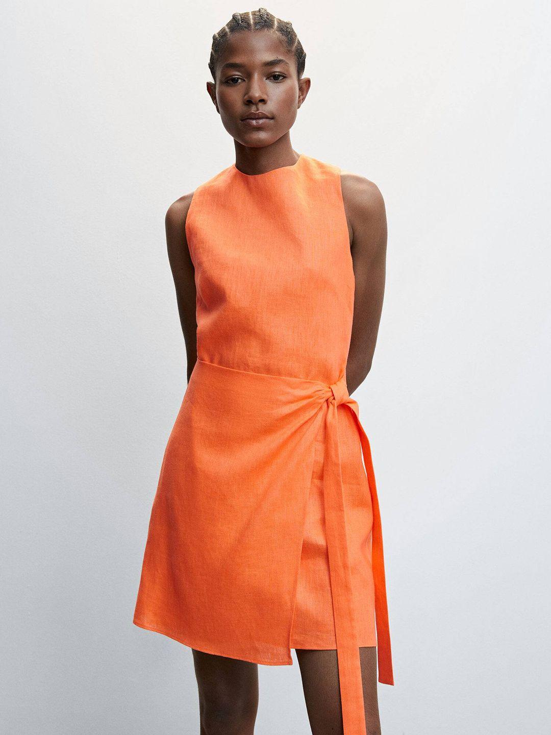 mango orange linen a-line dress