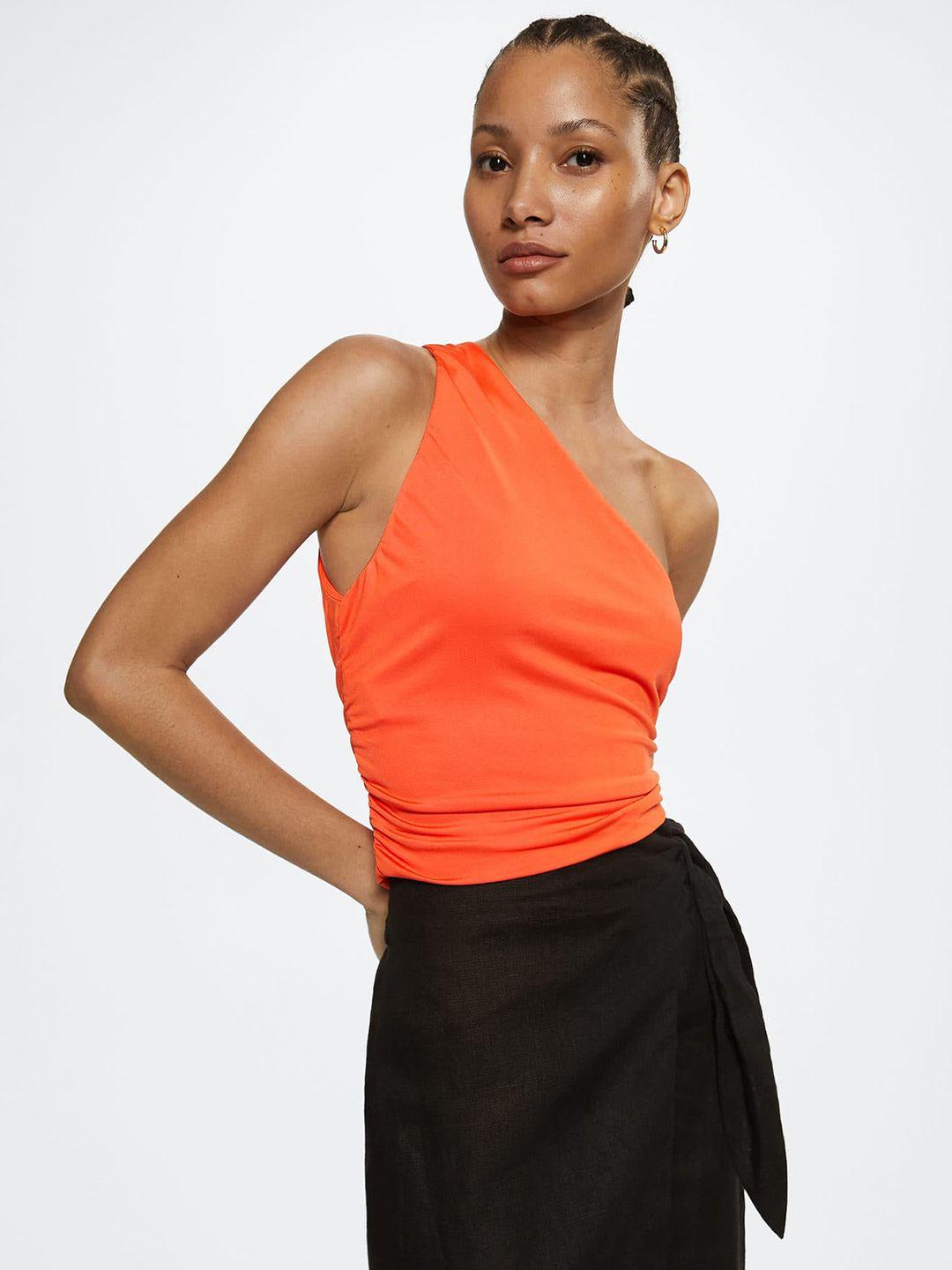 mango orange one shoulder ruched top