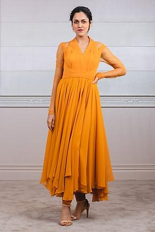 mango orange poly georgette dress