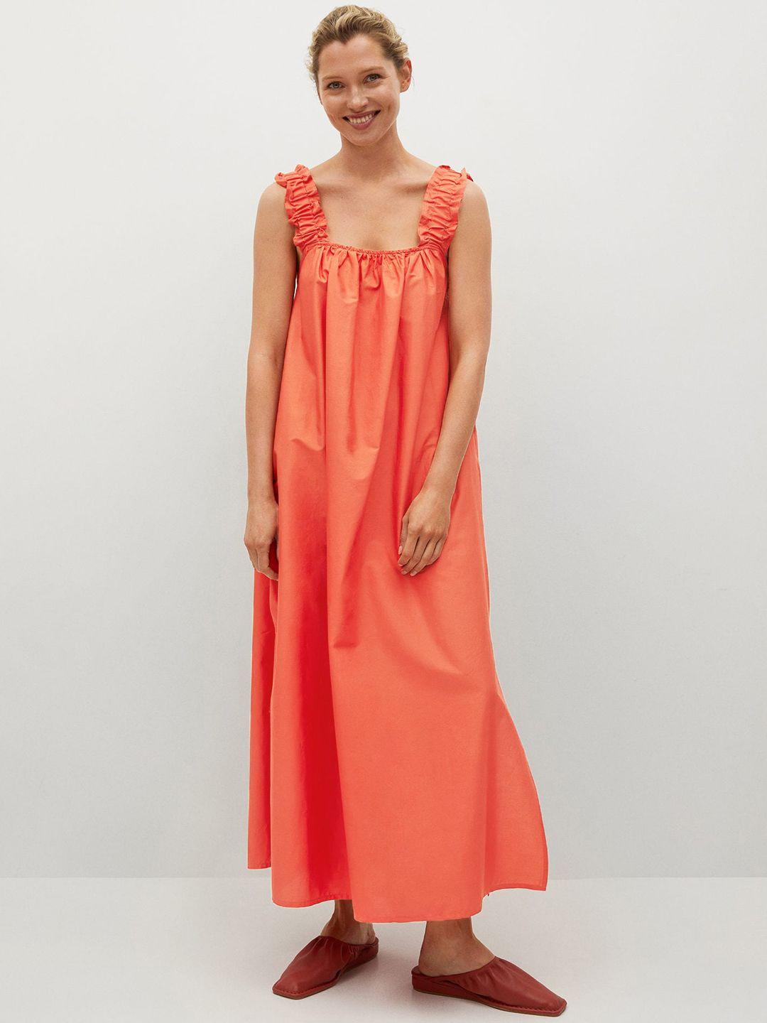 mango orange pure cotton solid maxi dress