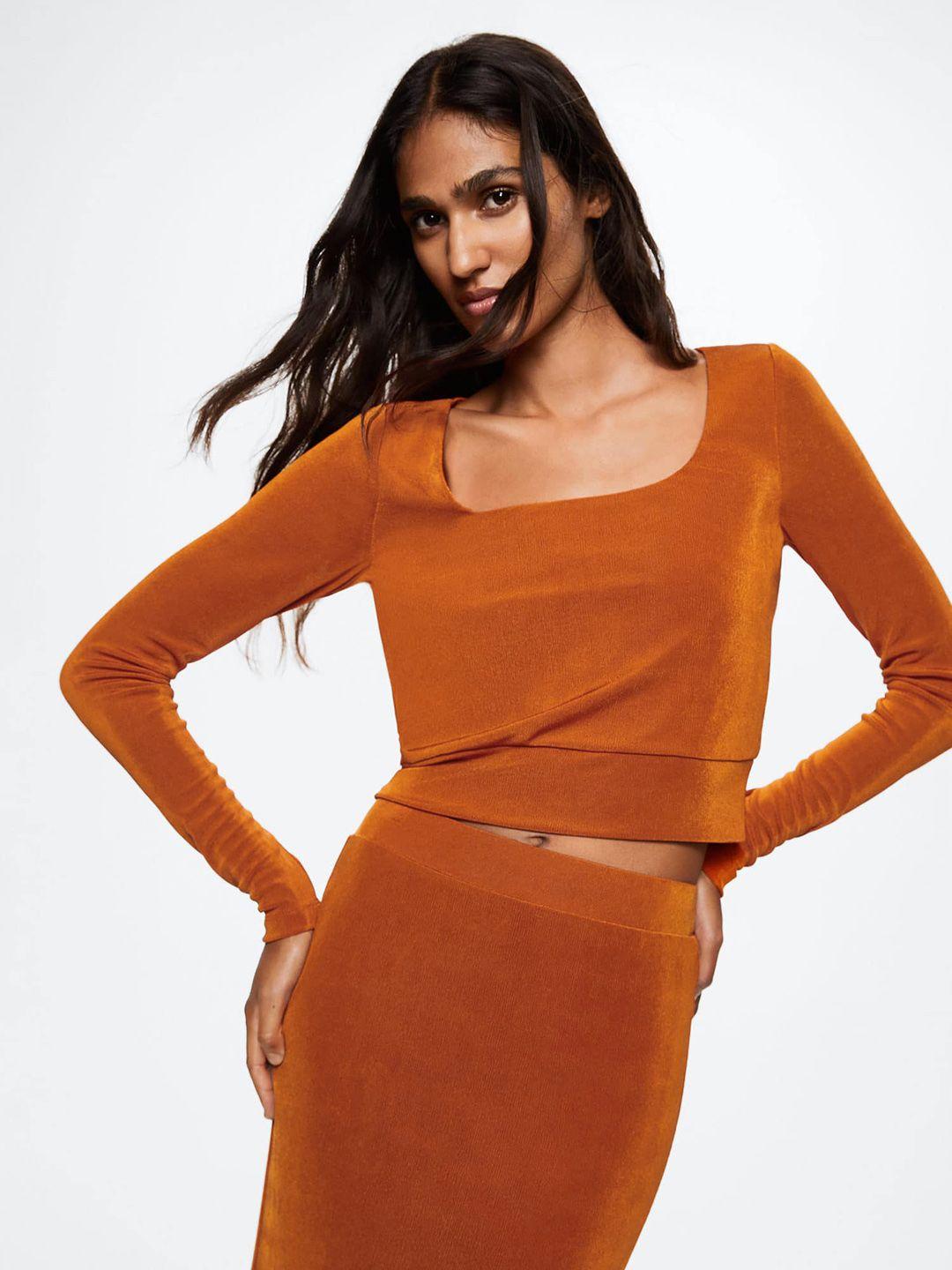 mango orange solid knitted crop sustainable top