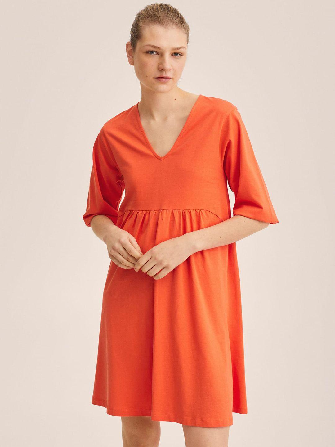 mango orange v-neck a-line dress