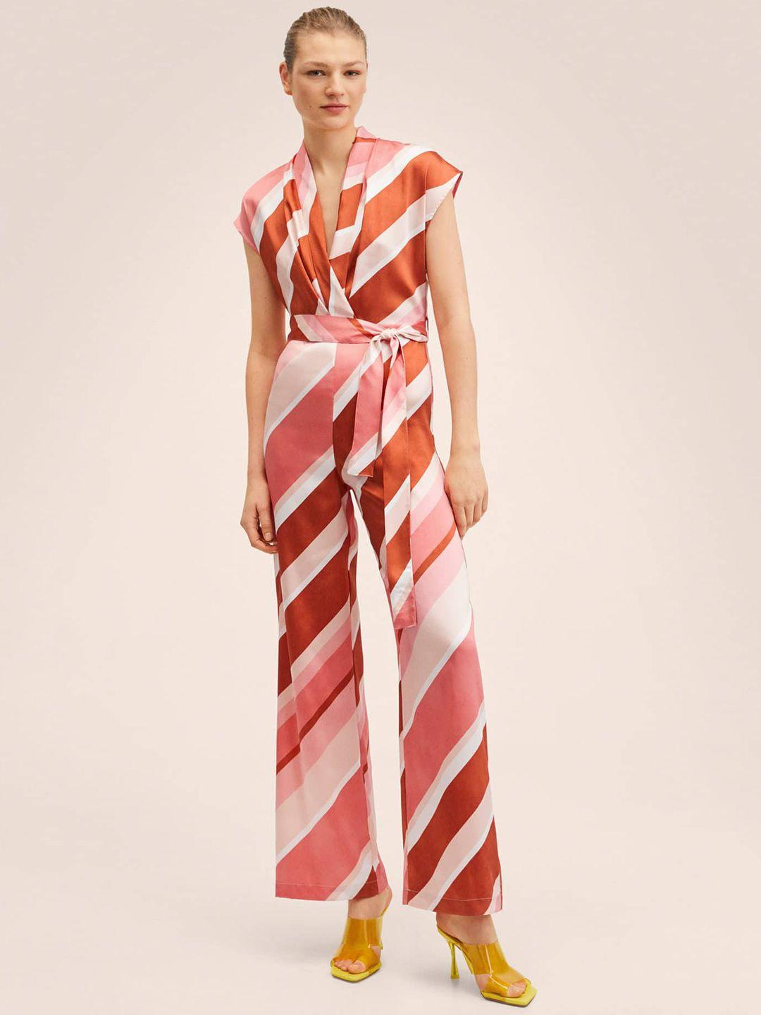 mango pink & white striped satin basic jumpsuit