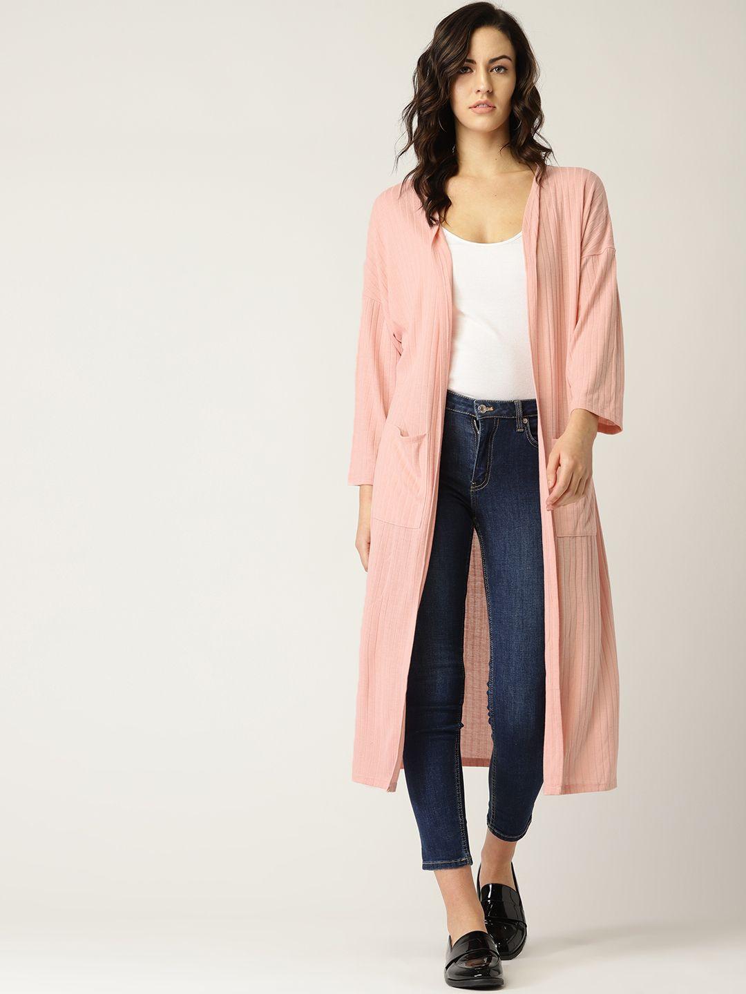 mango pink self-striped longline open front shrug