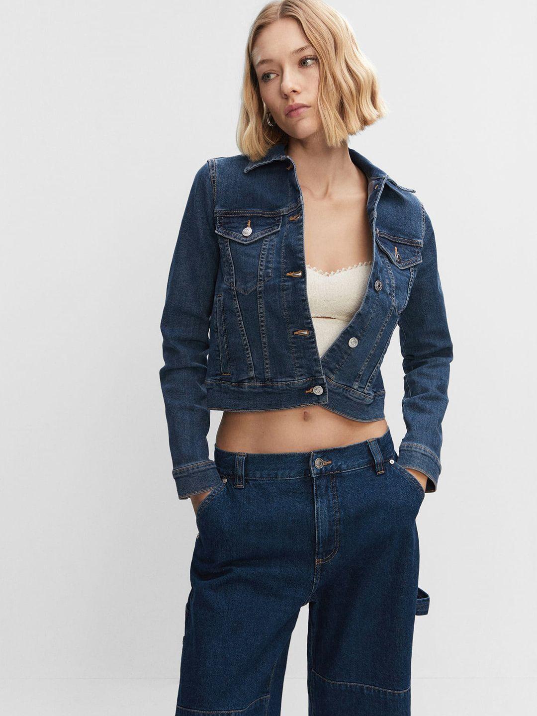 mango pocket detail crop denim jacket