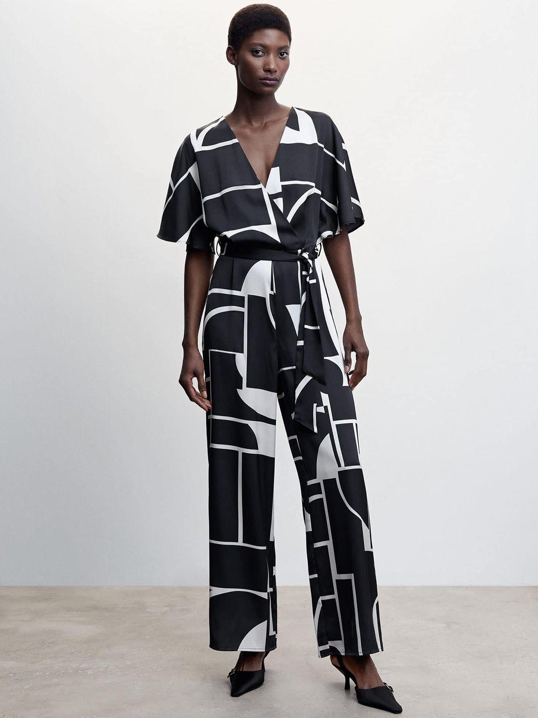 mango printed satin basic jumpsuit with belt