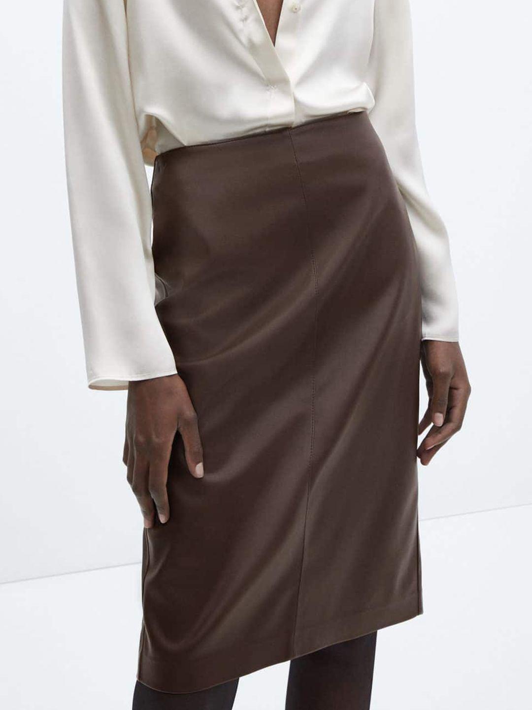 mango pu coated leather straight skirt