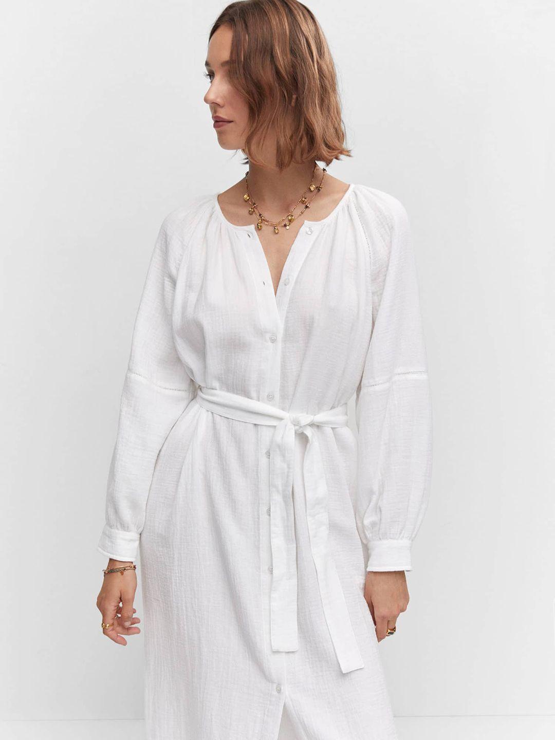 mango pure cotton a-line midi dress with tie-up belt