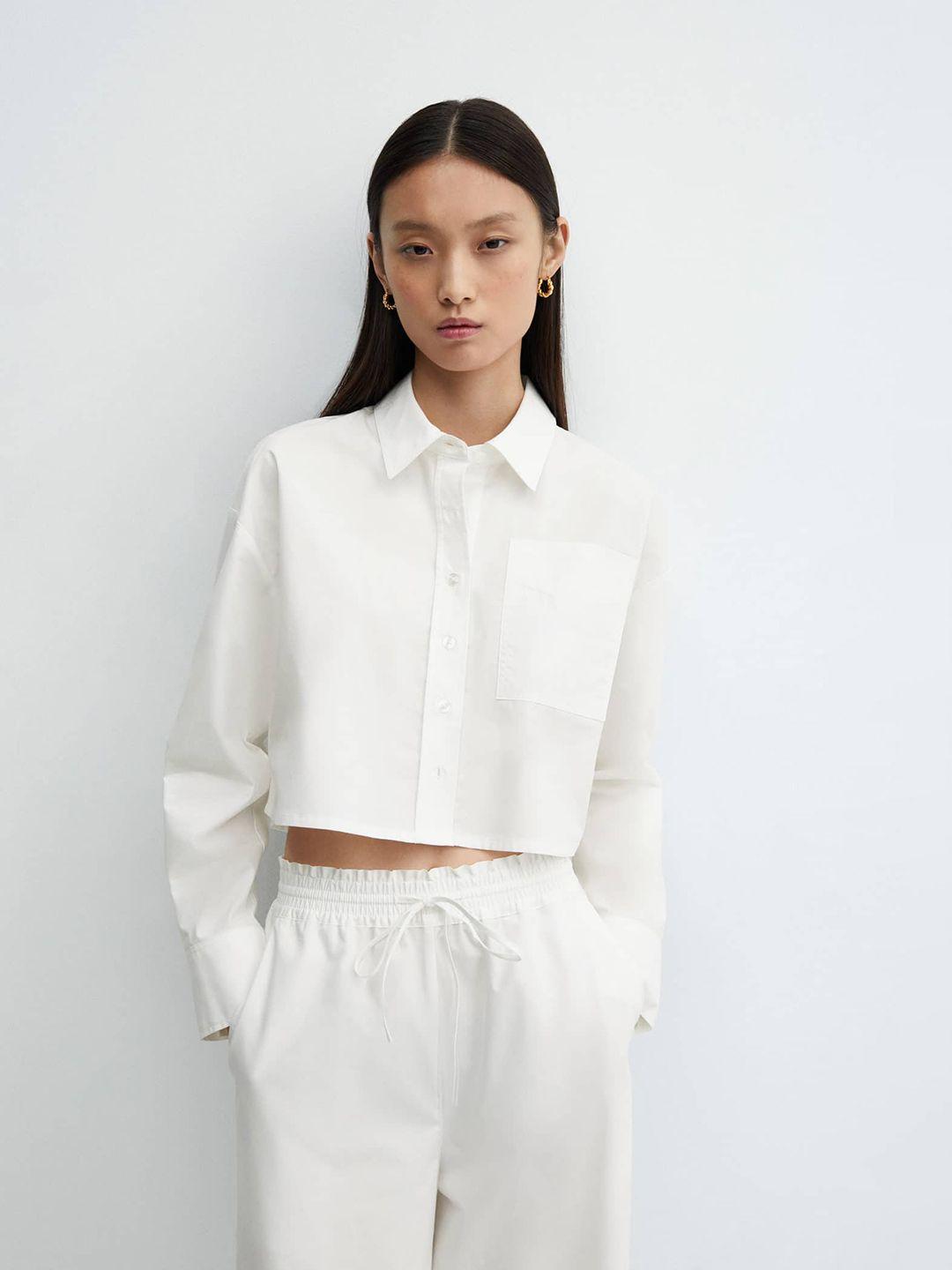 mango pure cotton cropped boxy shirt