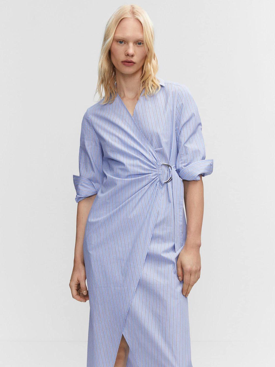 mango pure cotton striped wrap midi dress