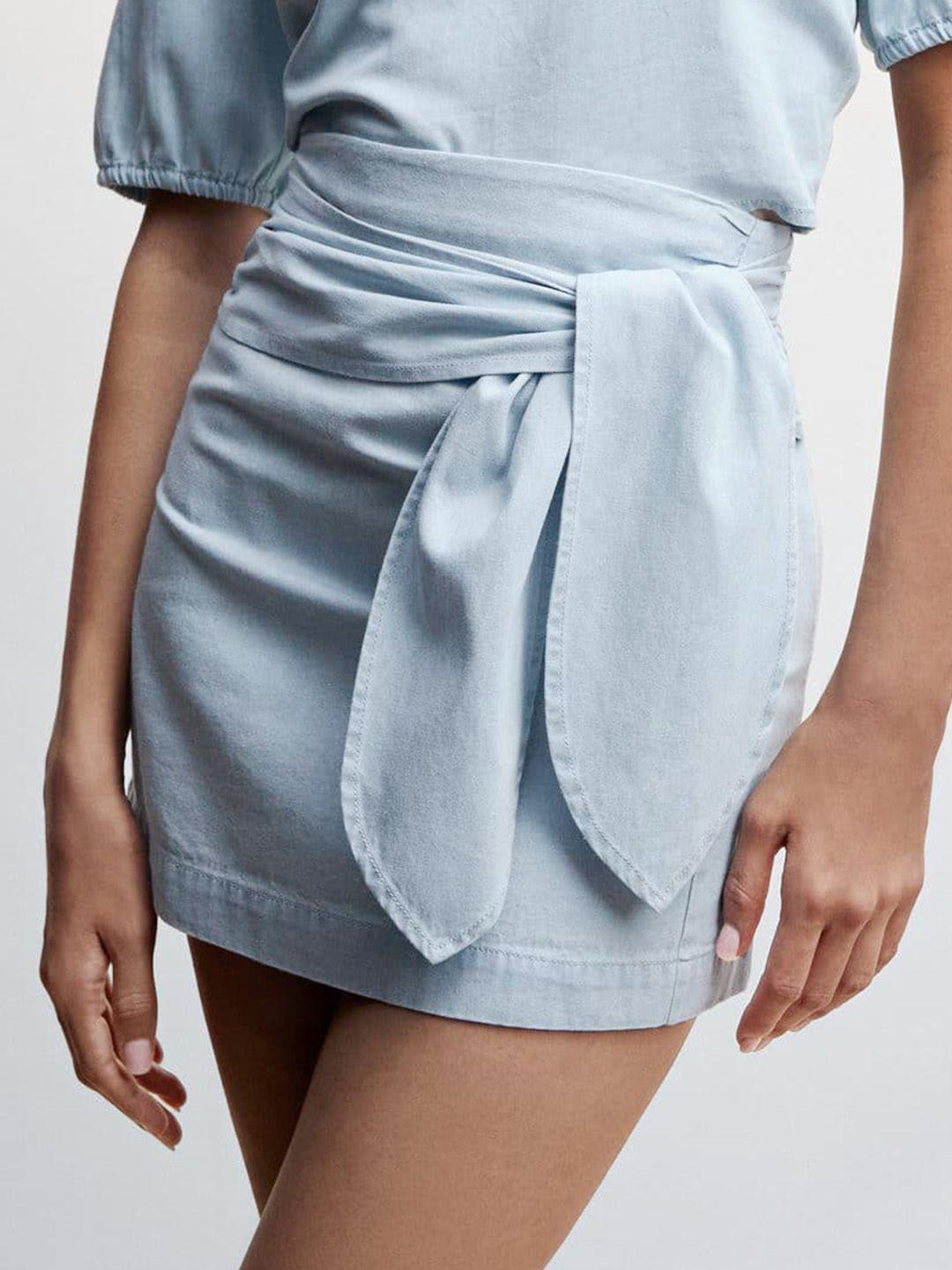mango pure cotton sustainable knot detail chambray straight mini skirt