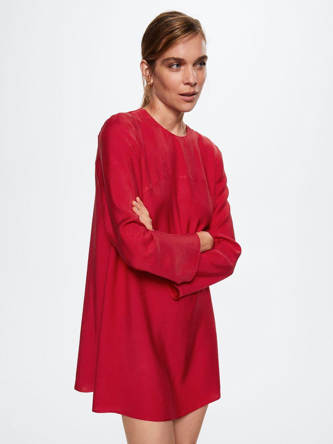 mango red solid a-line mini sustainable dress