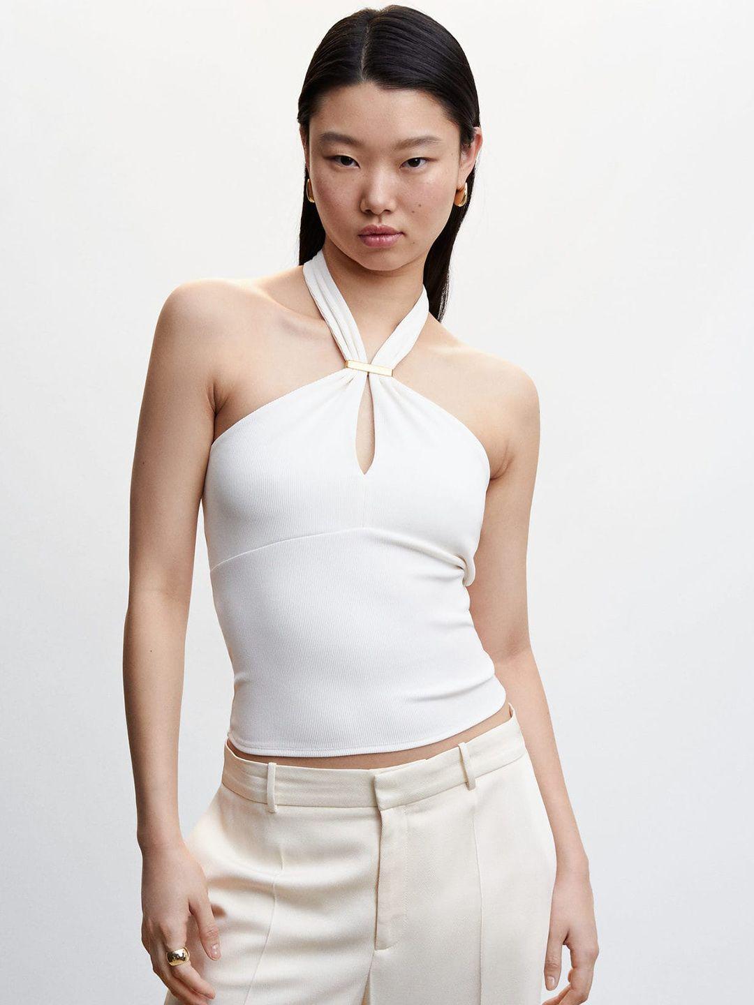 mango ribbed cross halter neck crop top