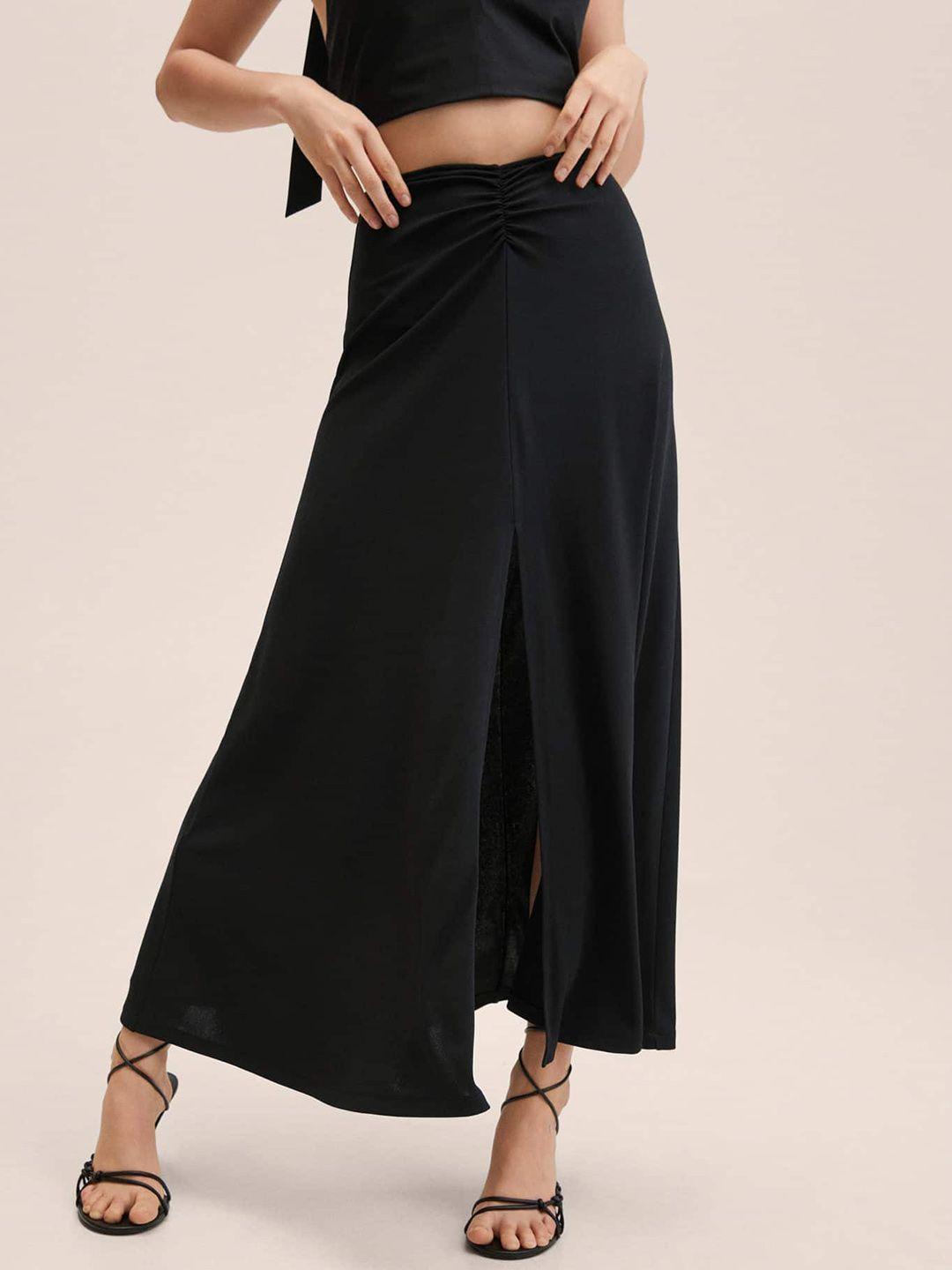 mango ruched detail high-slit a-line maxi skirt